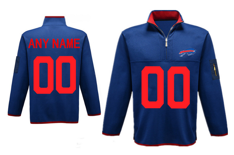 Custom Men's Buffalo Bills Antigua Charcoal Fortune Sweater Knit Microfleece Quarter-Zip Pullover Jacket - Blue