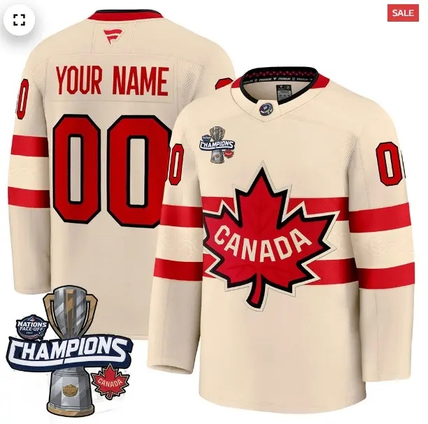 Custom Men's Canada 2025 4 Nations Face-Off Champions Jersey - All Stitched Cream