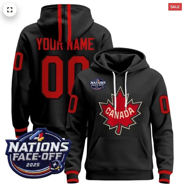 Custom Men's Canada 4 Nations Face-Off 2025 Pullover Hoodie - All Stitched black