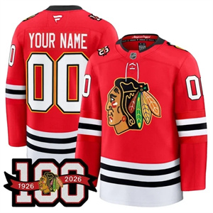 Custom Men's Chicago Blackhawks 100th Anniversary Premium Jersey - All Stitched Red