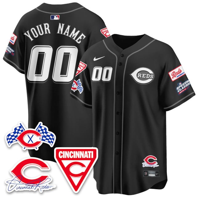 Custom Men's Cincinnati Reds 2025 Speedway Limited Jersey V1 - All Stitched Black  1