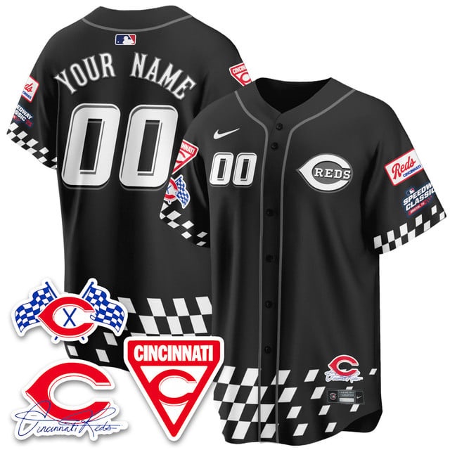 Custom Men's Cincinnati Reds 2025 Speedway Limited Jersey V2 - All Stitched Black