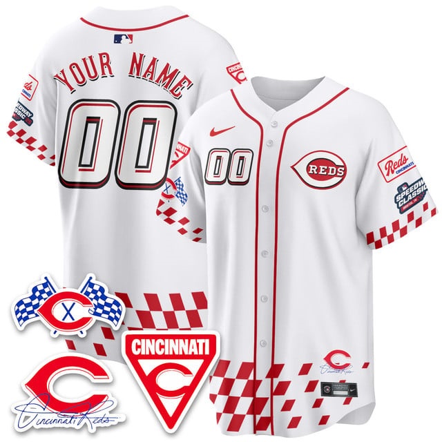 Custom Men's Cincinnati Reds 2025 Speedway Limited Jersey V2 - All Stitched White 1
