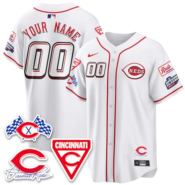 Custom Men's Cincinnati Reds 2025 Speedway Limited Jersey V2 - All Stitched White