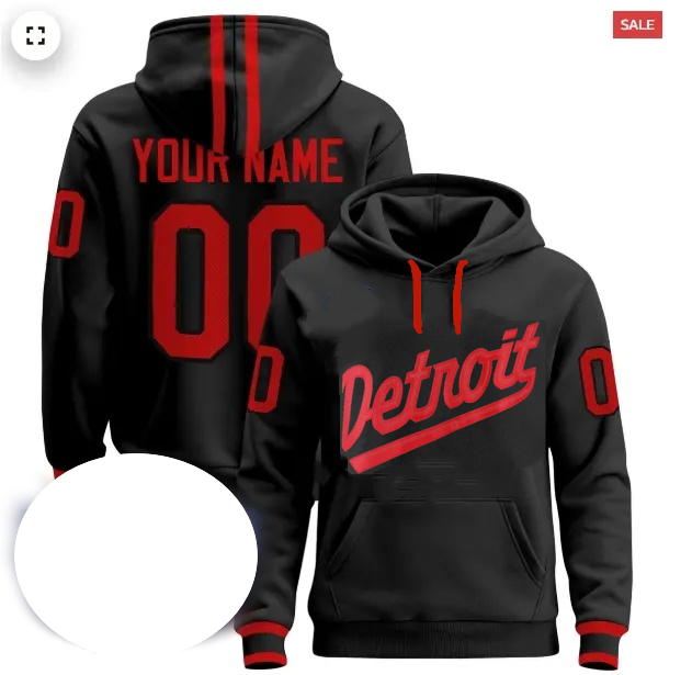 Custom Men's Detroit Red Wings black   hoodie    Stitched Jersey