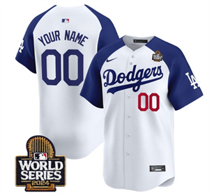 Custom Men's Dodgers 2024 World Series Vapor Premier Limited Jersey V2 - All Stitched  ALTERNATE WHITE