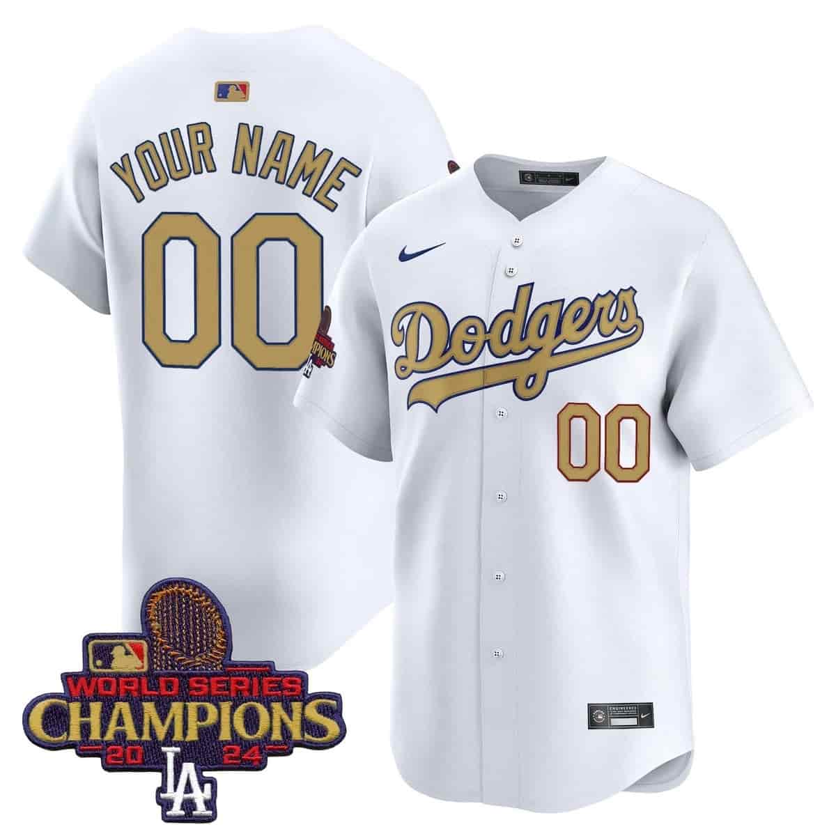 Custom Men's Dodgers 2025 Gold Vapor Premier Limited Jersey - All Stitched  White