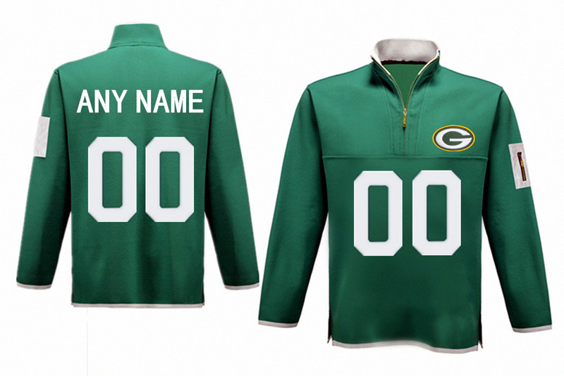 Custom Men's Green Bay Packers Green Fortune Sweater Knit Microfleece Quarter-Zip Pullover Green Jacket