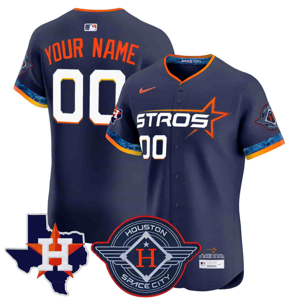 Custom Men's Houston Astros 2025 City Connect Texas Patch Vapor Premier Elite Jersey - All Stitched  Navy