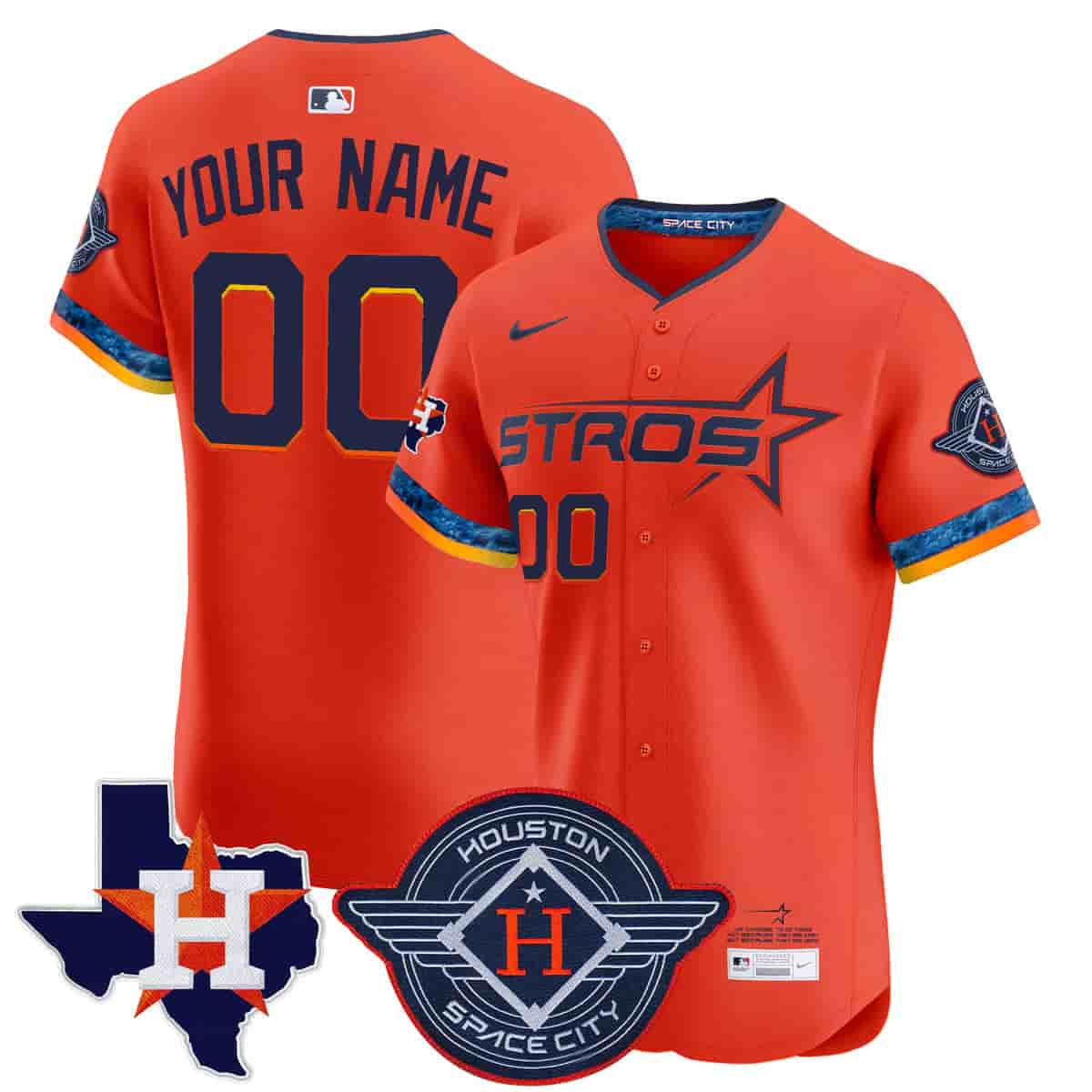 Custom Men's Houston Astros 2025 City Connect Texas Patch Vapor Premier Elite Jersey - All Stitched  Orange