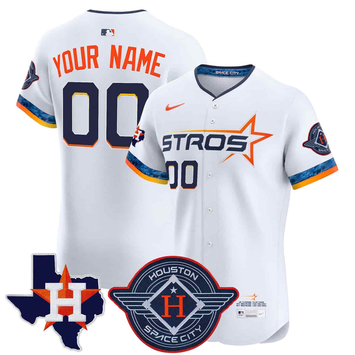 Custom Men's Houston Astros 2025 City Connect Texas Patch Vapor Premier Elite Jersey - All Stitched  White