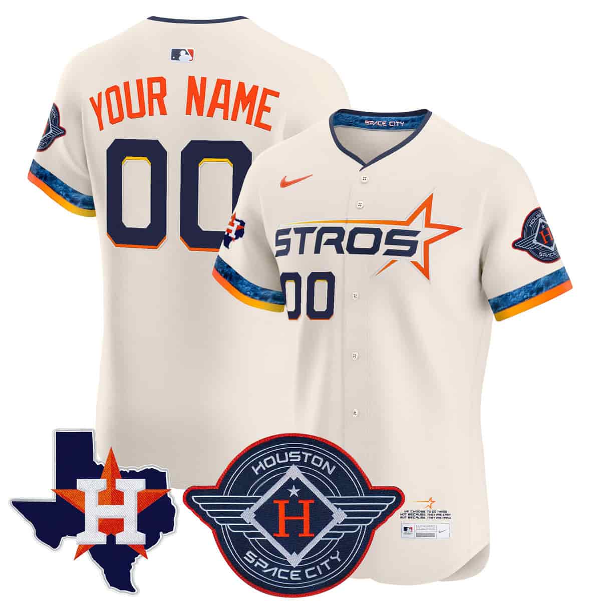 Custom Men's Houston Astros 2025 City Connect Texas Patch Vapor Premier Elite Jersey - All Stitched Cream