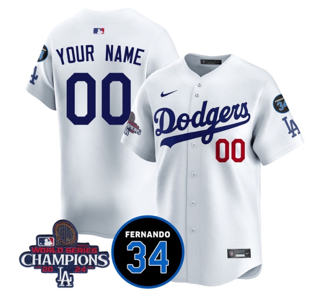 Custom Men's LA Dodgers - World Series Champions 2024Fernando Valenzuela Memorial Jersey - All Stitched N1 WHITE