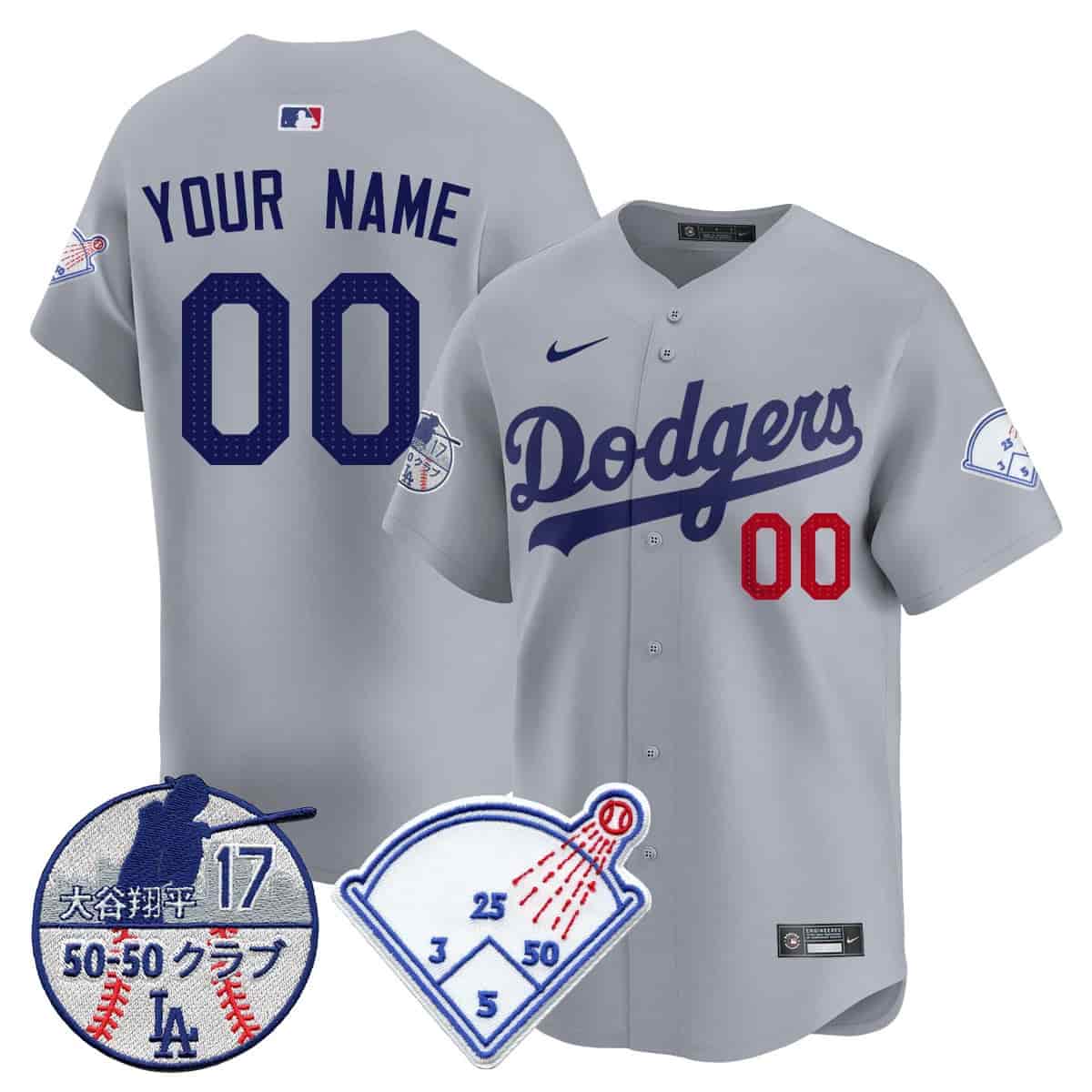 Custom Men's Los Angeles Dodgers Vapor Limited Jersey - Shohei Ohtani Patch - All Stitched Gray