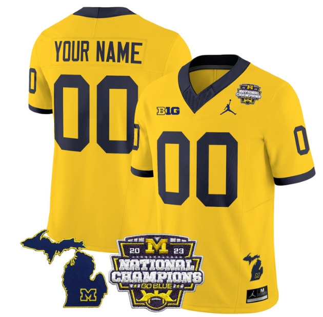 Custom Men's Michigan Wolverines 2023 National Champions Patch Vapor Football Jersey V6 - All Stitched  MAIZE