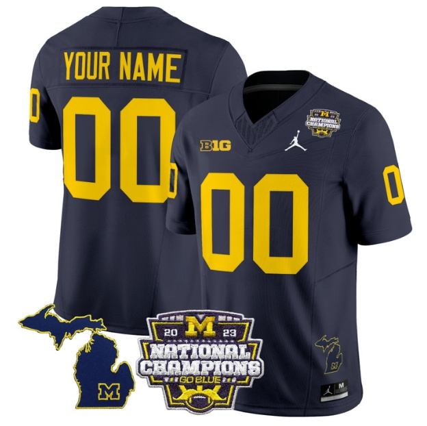 Custom Men's Michigan Wolverines 2023 National Champions Patch Vapor Football Jersey V6 - All Stitched  NAVY