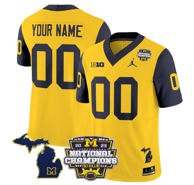 Custom Men's Michigan Wolverines 2023 National Champions Patch Vapor Football Jersey V6 - All Stitched  NAVY SLEEVES