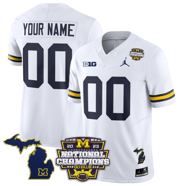 Custom Men's Michigan Wolverines 2023 National Champions Patch Vapor Football Jersey V6 - All Stitched  WHITE
