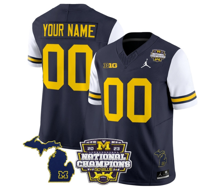 Custom Men's Michigan Wolverines 2023 National Champions Patch Vapor Football Jersey V6 - All Stitched  WHITE SLEEVES