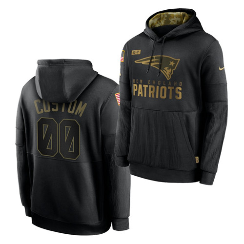 Custom Men's New England Patriots 2020 Salute To Service Black Sideline Performance Pullover Hoodie