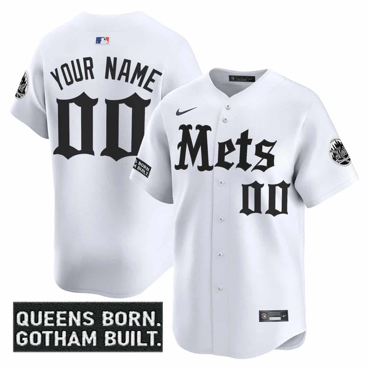 Custom Men's New York Mets 'Gotham Gothic Edition' Vapor Premier Limited Jersey - All Stitched White