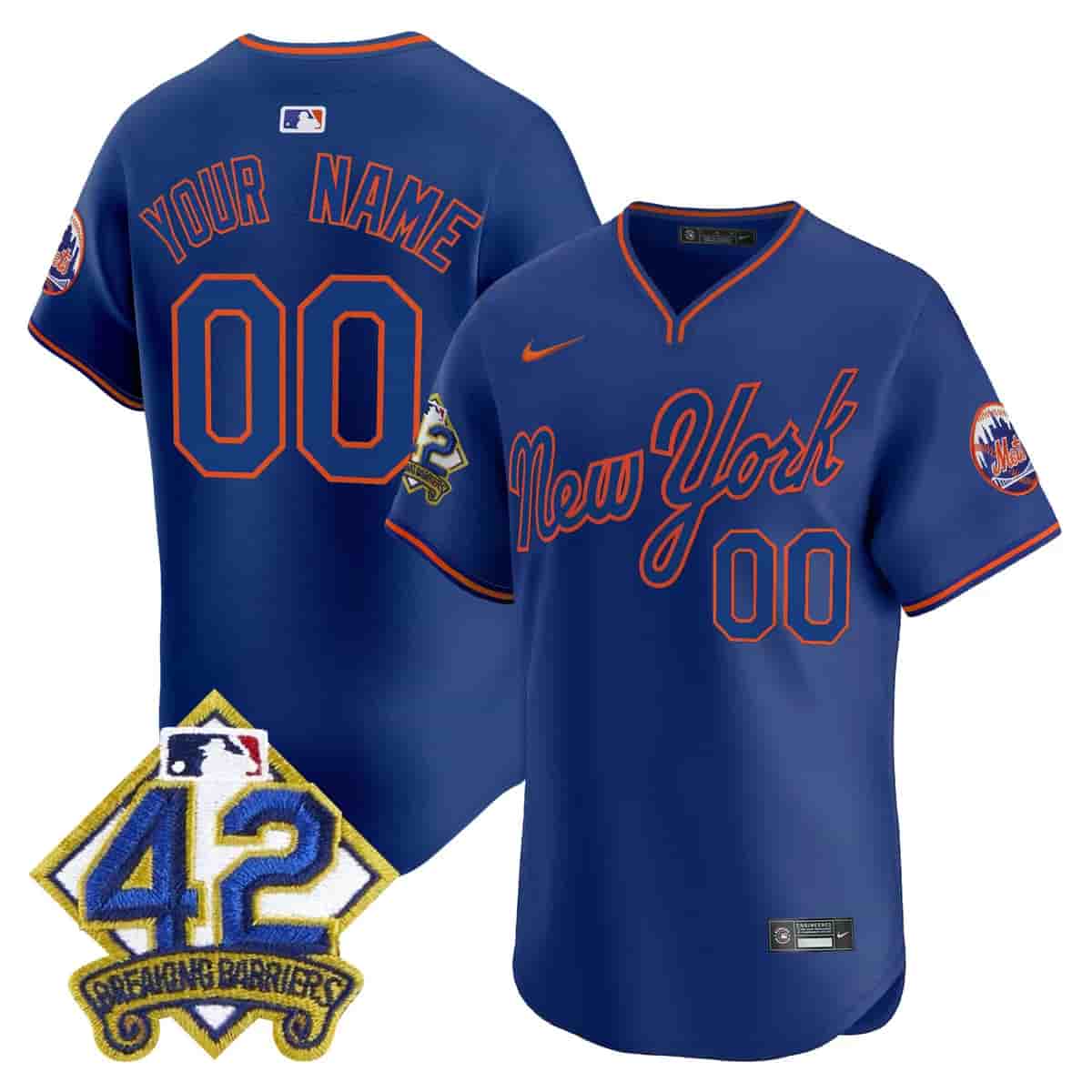 Custom Men's New York Mets 2025 Jackie Robinson Patch Road Alternate Jersey – All Stitched Royal  1