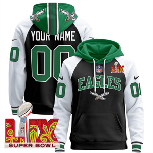 Custom Men's Philadelphia Eagles Super Bowl LIX Patch Pullover Hoodie - All Stitched Black Alternate