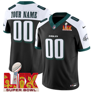 Custom Men's Philadelphia Eagles Super Bowl LIX Patch Vapor Limited Jersey - All Stitched Black Alternate