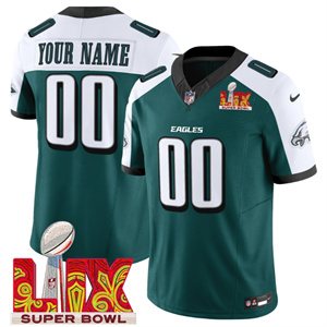 Custom Men's Philadelphia Eagles Super Bowl LIX Patch Vapor Limited Jersey - All Stitched Green Alternate