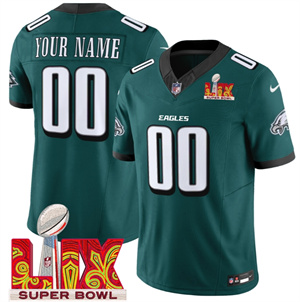 Custom Men's Philadelphia Eagles Super Bowl LIX Patch Vapor Limited Jersey - All Stitched Green Alternate Green