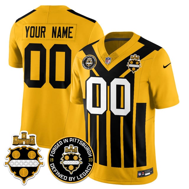Custom Men's Pittsburgh Steelers Alternate 1933 Throwback Limited Jersey - All Stitched Gold