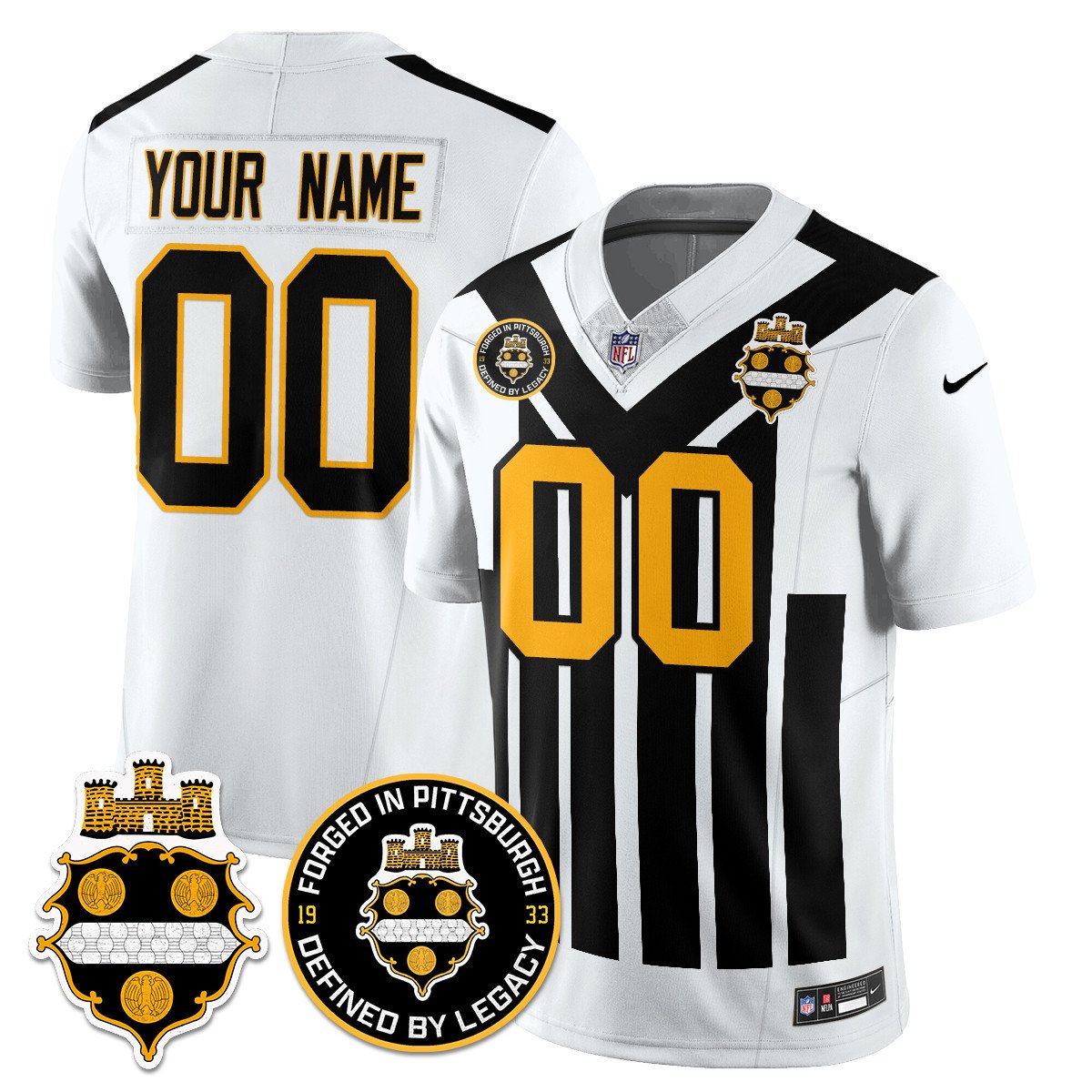 Custom Men's Pittsburgh Steelers Alternate 1933 Throwback Limited Jersey - All Stitched White
