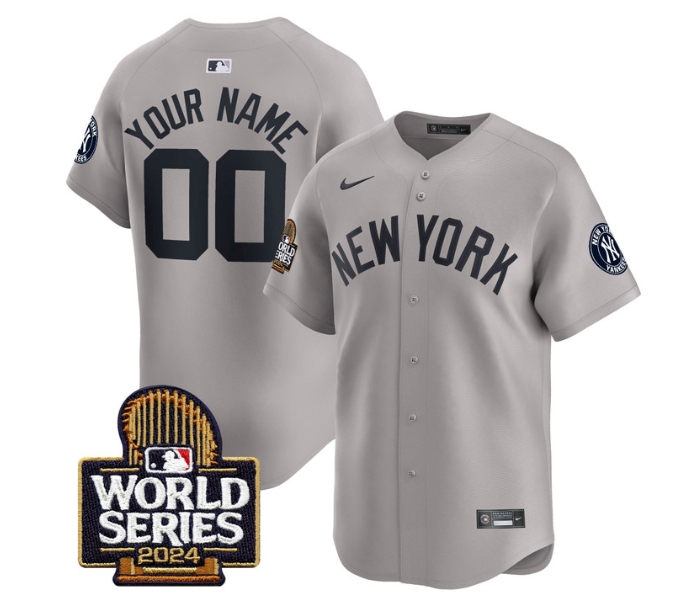 Custom Men's Yankees 2024 World Series Vapor Premier Limited Jersey - All Stitched  GRAY