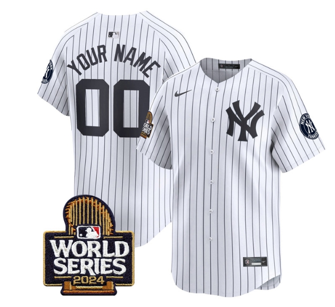 Custom Men's Yankees 2024 World Series Vapor Premier Limited Jersey - All Stitched  WHITE