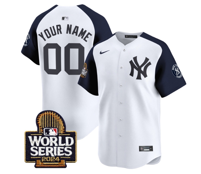 Custom Men's Yankees 2024 World Series Vapor Premier Limited Jersey - All Stitched  WHITE ALTERNATE