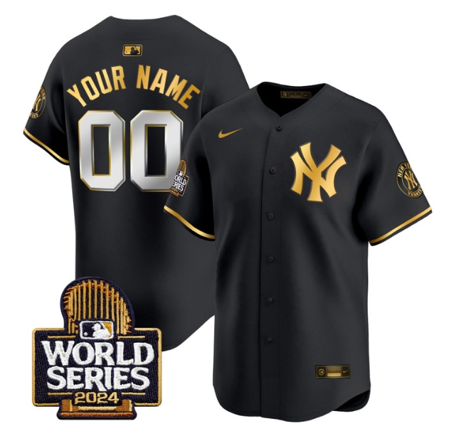 Custom Men's Yankees 2024 World Series Vapor Premier Limited Jersey - All Stitched BLACK GOLD