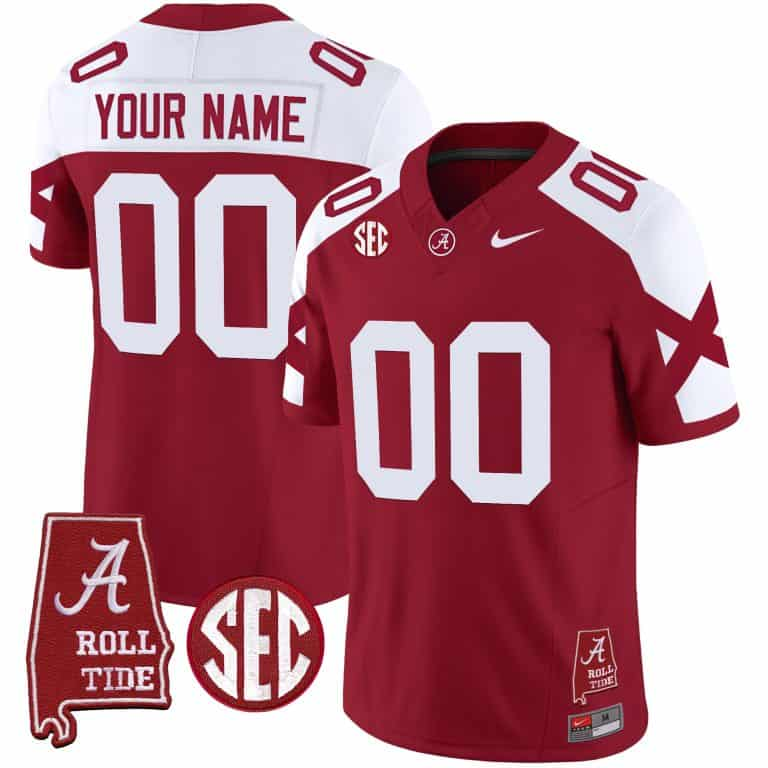 Custom Men’s  Youth Alabama Crimson Tide Vapor Limited Jersey V6 – Alabama Map – All Stitched Crimson Alternate