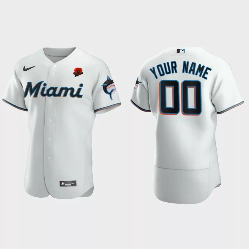 Custom Miami Marlins 2021 Memorial Day Authentic Jersey – White