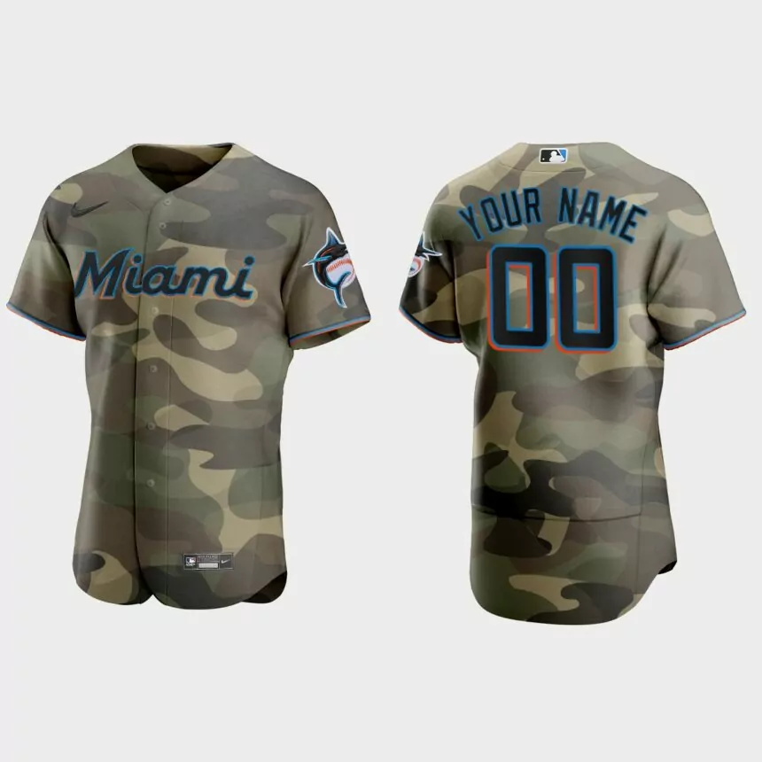 Custom Miami Marlins 2021 National Armed Forces Day Authentic Jersey – Camo