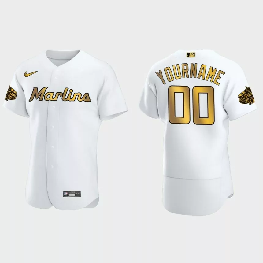 Custom Miami Marlins 2022 MLB All-Star Game Authentic Jersey – White Gold