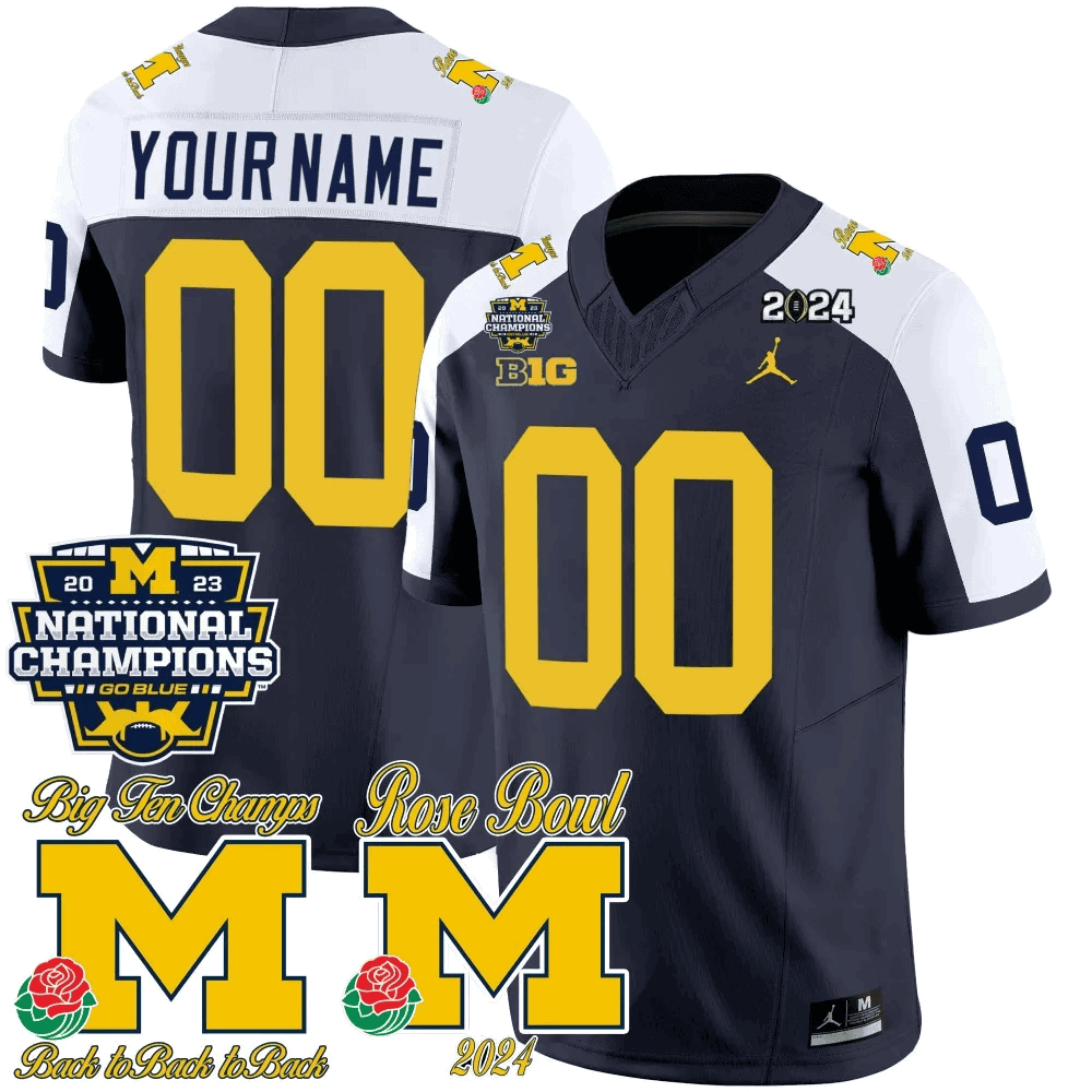 Custom Michigan Wolverines 2023 National Champions & Rose Bowl Patch Vapor Football Jersey- All Stitched Alternate
