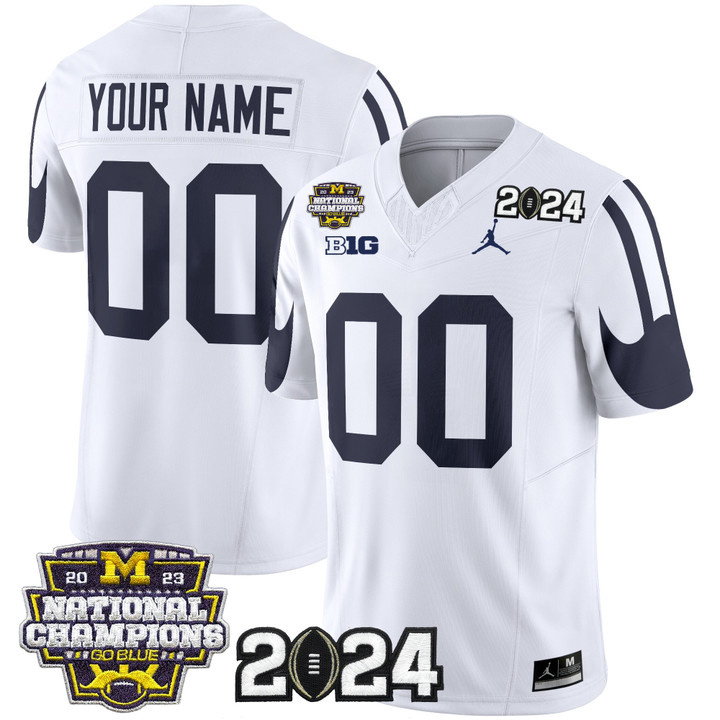 Custom Michigan Wolverines 2024 CFP & National Champions Patch Vapor Limited Football Jersey - All Stitched WHITE