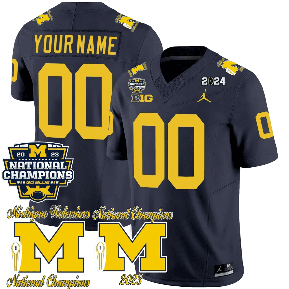 Custom Michigan Wolverines CFP 2023 National Champions Patch Vapor Football    Jersey – All Stitched Navy