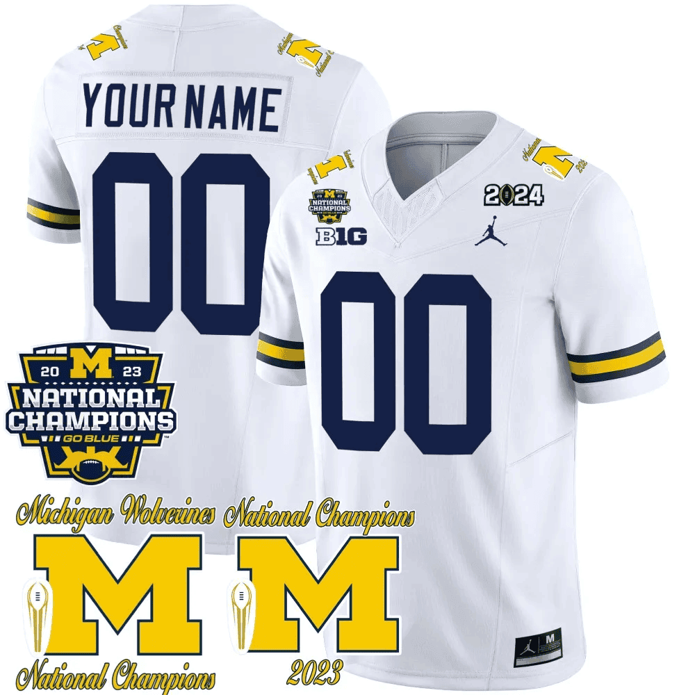 Custom Michigan Wolverines CFP 2023 National Champions Patch Vapor Football Jersey – All Stitched White