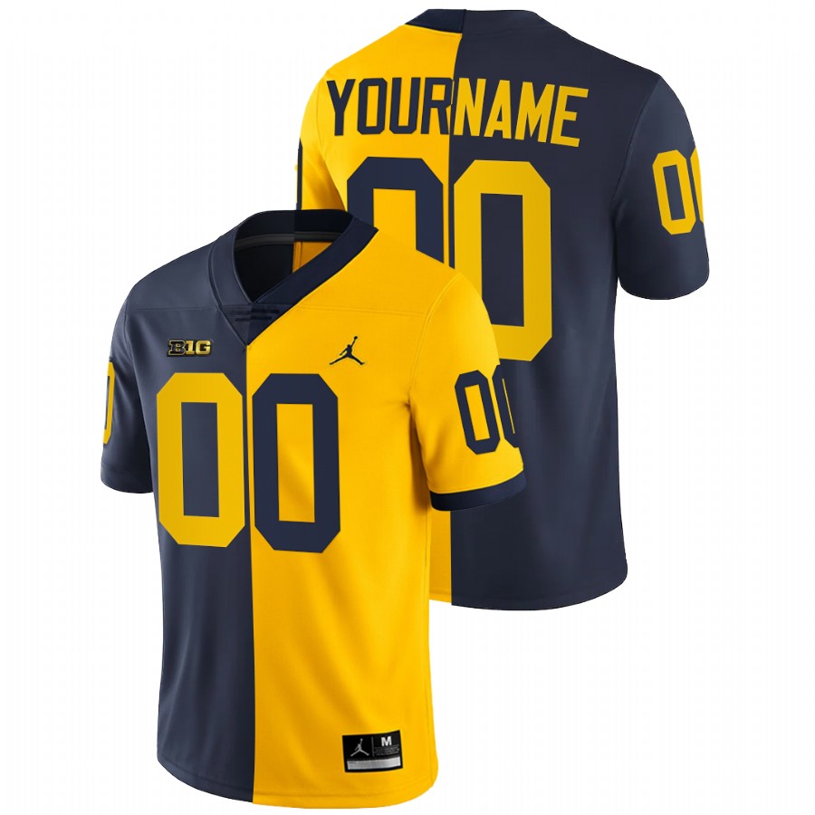 Custom Michigan Wolverines Navy Maize 2021-22 Split Edition College Football Jersey