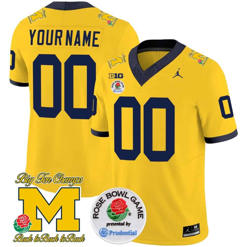 Custom Michigan Wolverines Rose Bowl Patch Vapor Limited Football Jersey – All Stitched Maize