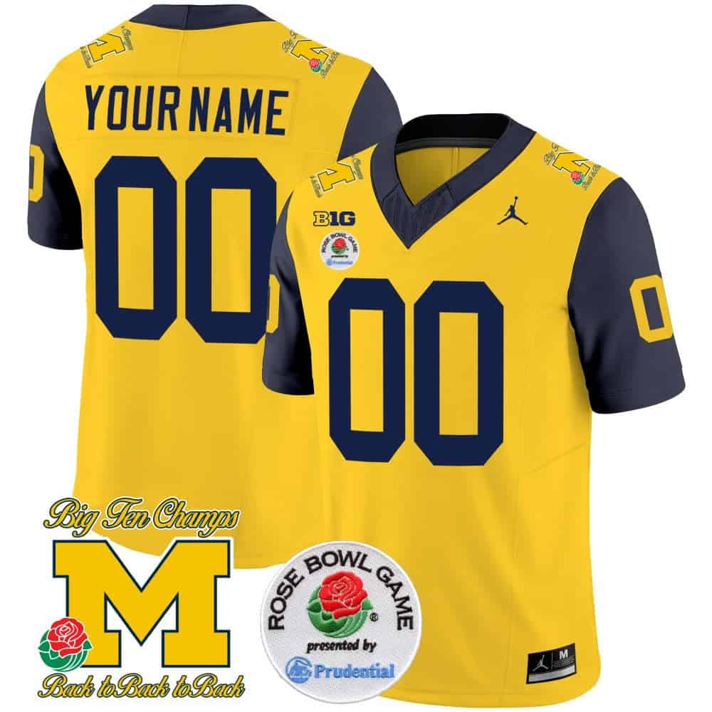 Custom Michigan Wolverines Rose Bowl Patch Vapor Limited Football Jersey – All Stitched Navy Sleeves