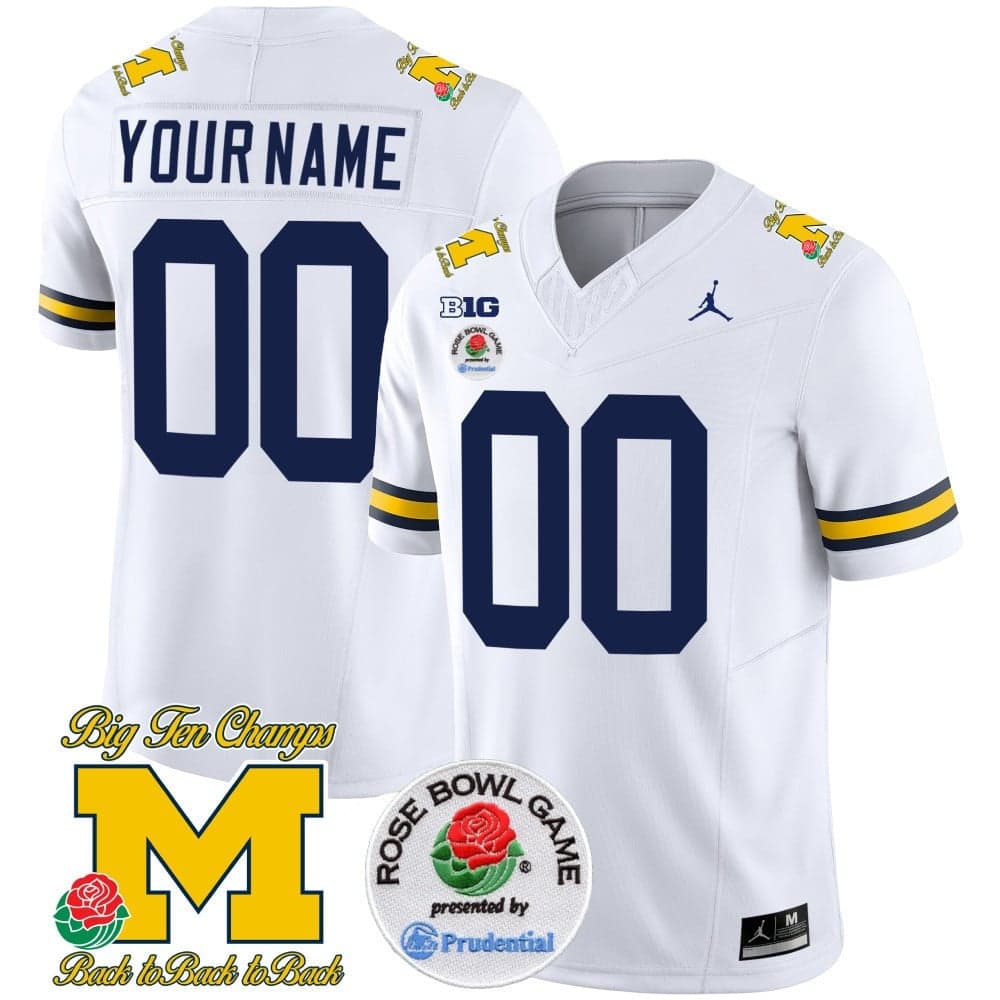 Custom Michigan Wolverines Rose Bowl Patch Vapor Limited Football Jersey – All Stitched White