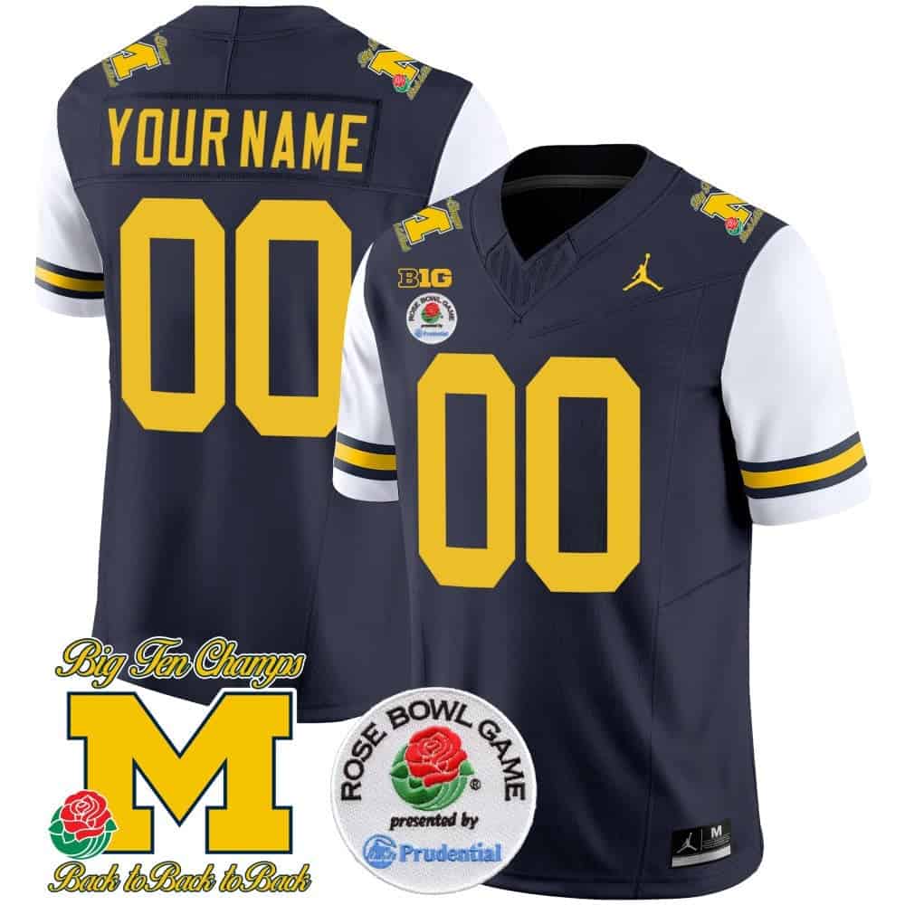 Custom Michigan Wolverines Rose Bowl Patch Vapor Limited Football Jersey – All Stitched White Sleeves