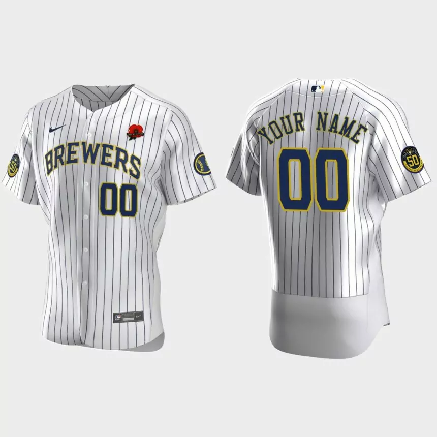Custom Milwaukee Brewers 2021 Memorial Day Authentic Jersey – White